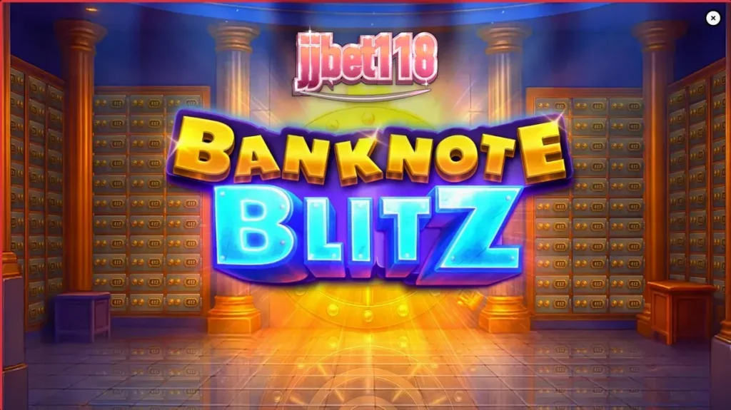 Tampilan visual slot Banknote Blitz dengan latar belakang brankas bank mewah